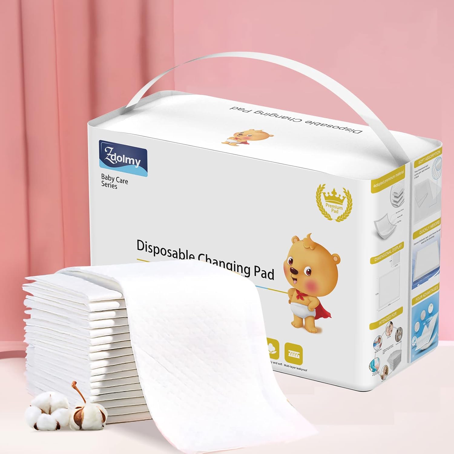 251026150820237_1 Zdolmy 100 Pack Baby Disposable Changing Pads, Disposable Underpads Waterproof Diaper Changing Pad, Super Soft, Ultra Absorbent & Waterproof, Breathable Underpads Bed Table Protector Mat - Image 1